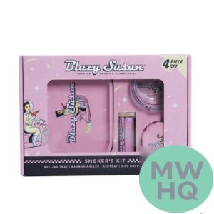 Blazy Susan Smoker’s Kit With Rolling Tray, Bamboo Roller, Ashtray & 2-PC Bio Plastic Grinder
