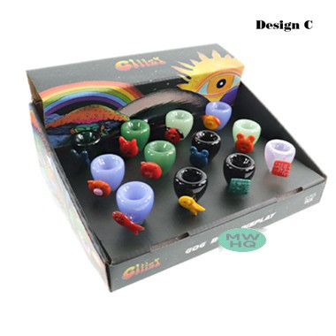 Gliizy Glamour GOG Glass Bowl - 14MM Male - Assorted Shape & Colors - Display of 12