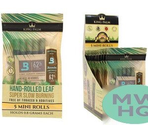 King Palm Mini Hand Rolled Leaf Rolls With Boveda 72% Humidity Packet - Display of 15 Pouches