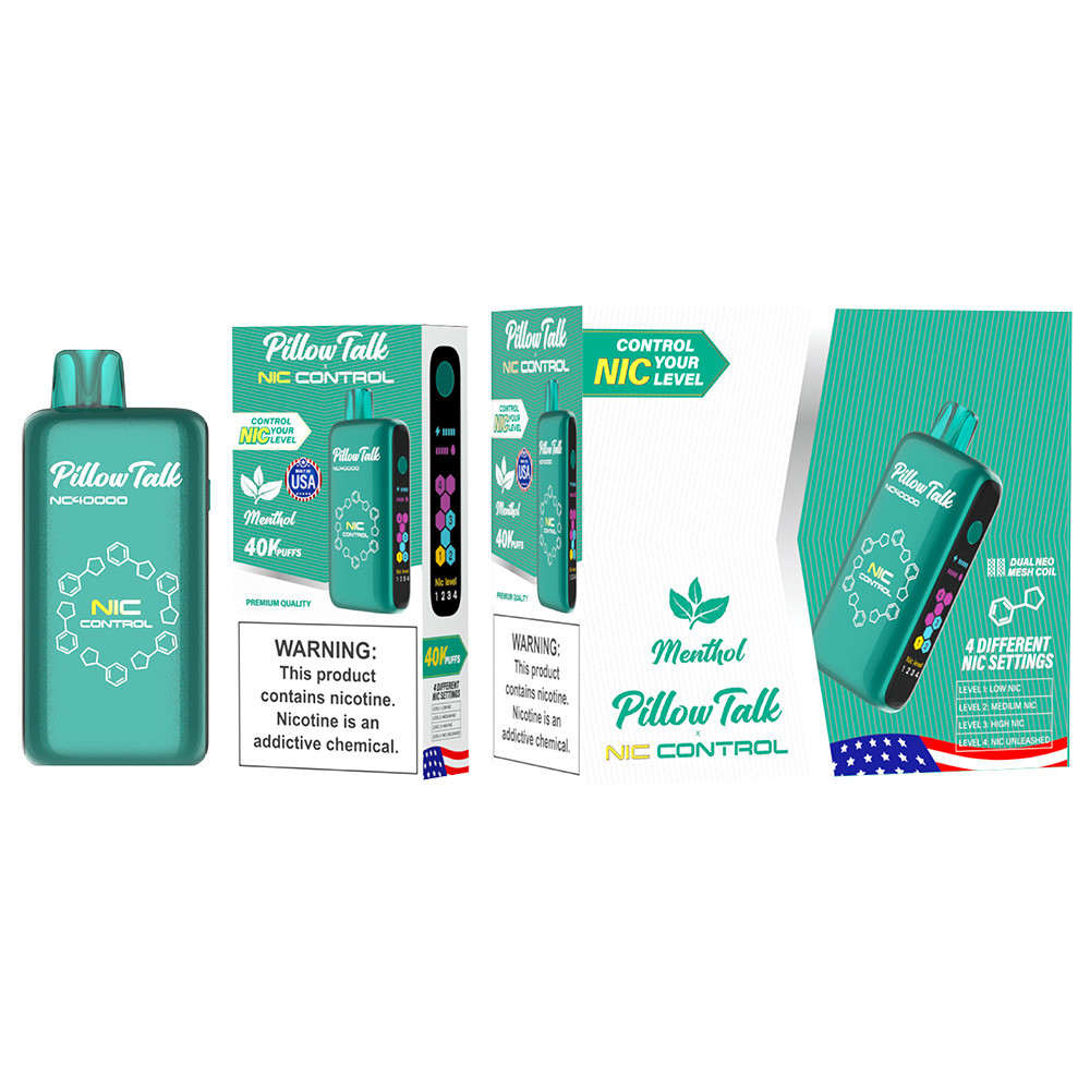 Pillow Talk Nic Control 40K Puffs 20ML Disposable Device With Touch To Adjust Nic Level & LED Screen - Display of 5 - Built In USA (MSRP $17.99 Each)