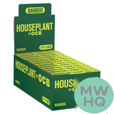 Houseplant By OCB Bamboo Rolling Papers 1 1/4 Size + Tips - Display of 24 Booklets