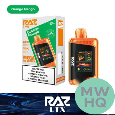 RAZ LTX 25K Puffs 16ML Disposable Device With Adjustable Airflow System & Mega HD Screen - Display of 5