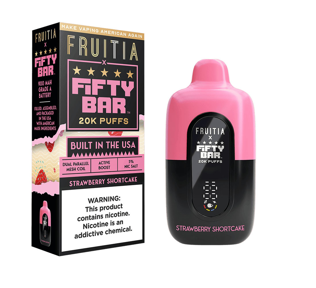 Fruitia x Fifty Bar 18ML 20K Puffs Nicotine Disposable Device With Always Active Boost & Adjustable Airflow - Display of 5 - TEXAS COMPLIANT