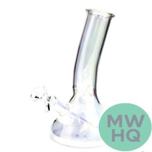 Glass Iridescent Colored Beaker Base Water Pipe With Ice Catcher & Downstem - 204 Grams - 8 Inches - Assorted Colors