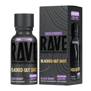 Rave Kratom Blacked Out Full Spectrum Shot 250MG 30ML - Display of 12 (MSRP $19.99 Each)