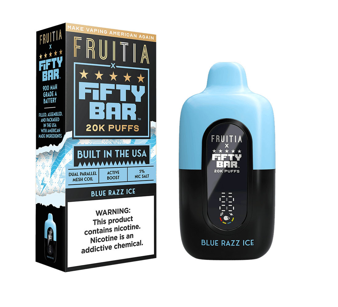 Fruitia x Fifty Bar 18ML 20K Puffs Nicotine Disposable Device With Always Active Boost & Adjustable Airflow - Display of 5 - TEXAS COMPLIANT