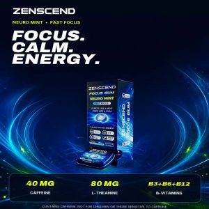 Zenscend Neuro Mint Instant Focus Energy & Clarity Gum - 12ct Pack - Display of 10 Packs (MSRP $6.00 Each)