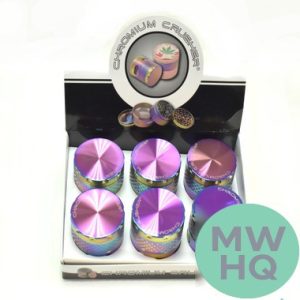 Chromium Crusher Rainbow EZ Grip With Extra Large Storage Grinder - 4 Parts - 2 Inch - Assorted Designs - Display of 6 [70395]