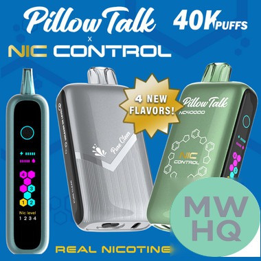 Pillow Talk Nic Control NC40000 Puffs 20ML Disposable Device With Touch To Adjust Nic Level & LED Screen - Display of 5 - TEXAS COMPLIANT