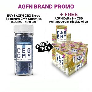 AGFN CBG Broad Spectrum GMY Gummies 1500MG - 30ct Jar (MSRP $29.99)