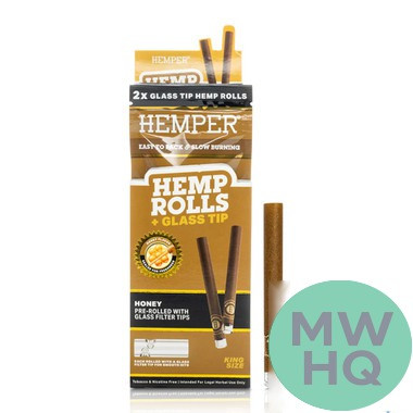HEMPER Hemp Rolls King Size Pre-Rolled With Glass Filter Tips - Pack of 2 - Display of 12 Packs