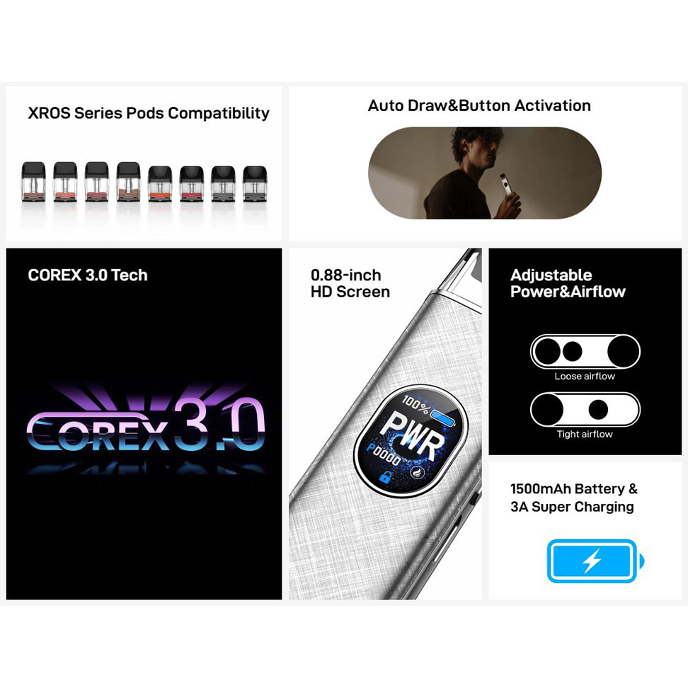 Vaporesso XROS 5 1500mAh Pod System Starter Kit With 2 x 3ML XROS Series Mesh Pod