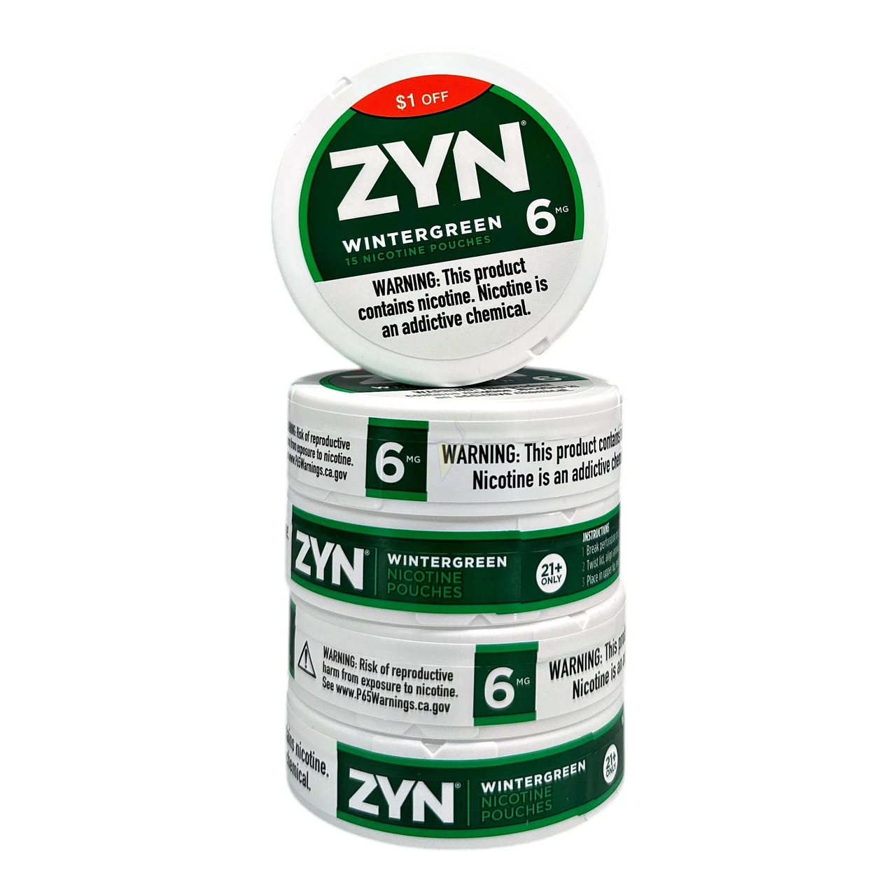 ZYN Nicotine Pouches - 15 Pouches Per Can - Display of 5 Cans (MSRP $5.00 Each)