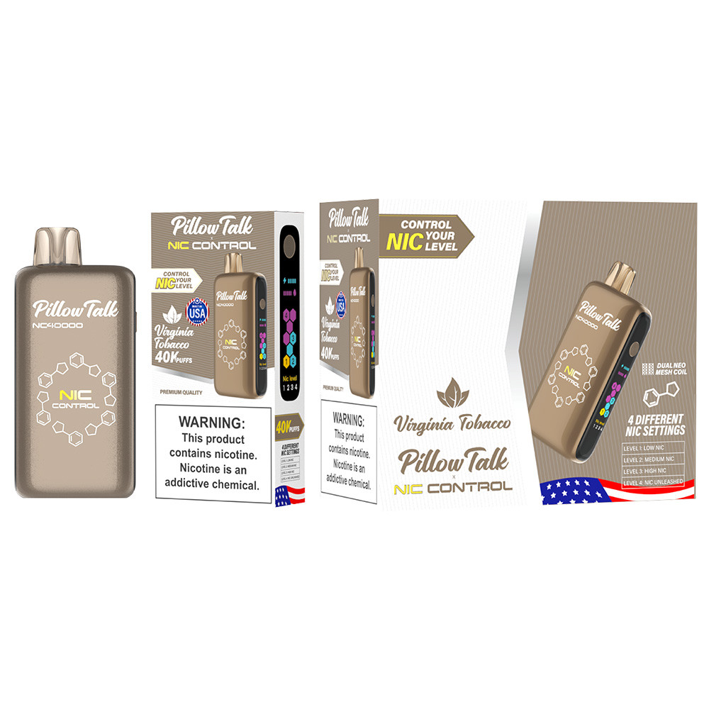 Pillow Talk Nic Control 40K Puffs 20ML Disposable Device With Touch To Adjust Nic Level & LED Screen - Display of 5 - Built In USA (MSRP $17.99 Each)