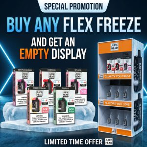 Juice Head Flex Freeze 24ML 50K Puffs Disposable Device With Ice + Nicotine Control & Mega 3D Screen - Display of 5