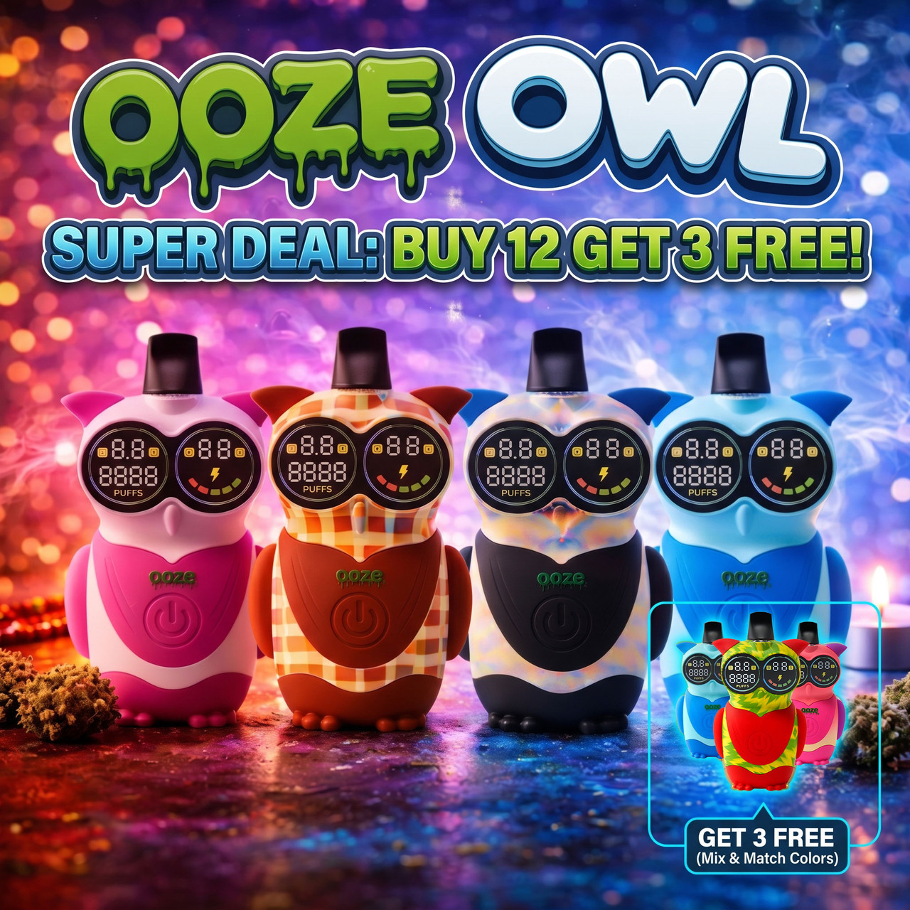 Ooze Hoot Character 650mAh Dual 510 Cartridge Device Battery With Digital Screen