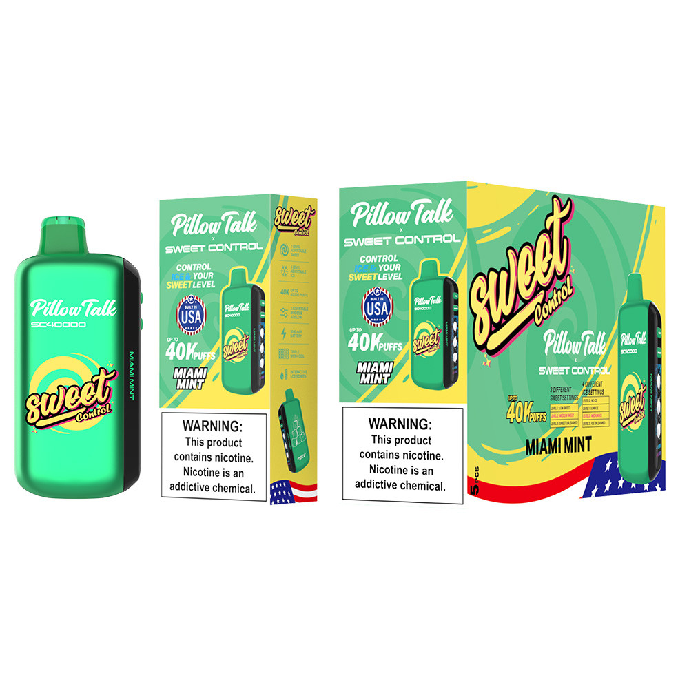 Pillow Talk Sweet Control 40K Puffs 20ML Disposable Device With Ice & Sweet Control - Display of 5 - Built In USA (MSRP $17.99 Each)