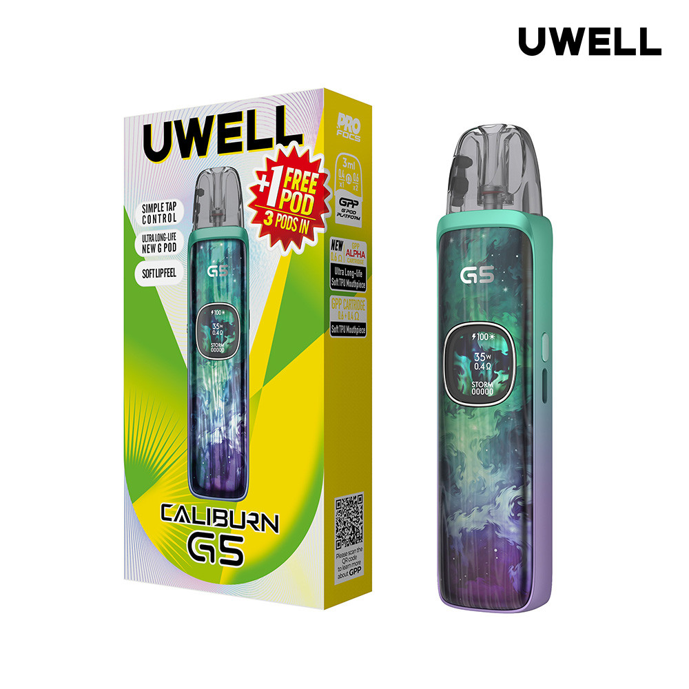Uwell CALIBURN G5 1600mAh Pod System Starter Kit With 3 x 3ML Refillable CALIBURN GPP Cartridge Pod (MSRP $36.99)