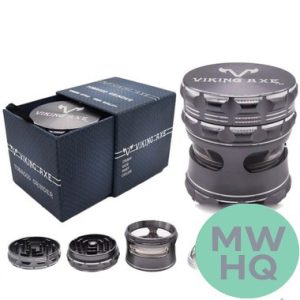 Viking Axe Metal Tobacco Grinder - 63mm - 4 Part With Windows [GV024-63]