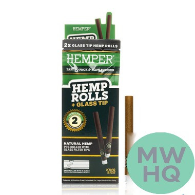 HEMPER Hemp Rolls King Size Pre-Rolled With Glass Filter Tips - Pack of 2 - Display of 12 Packs