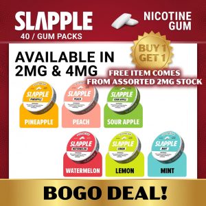 Slapple Nicotine Gum - 40 Pieces Per Can - Pack of 5 Cans