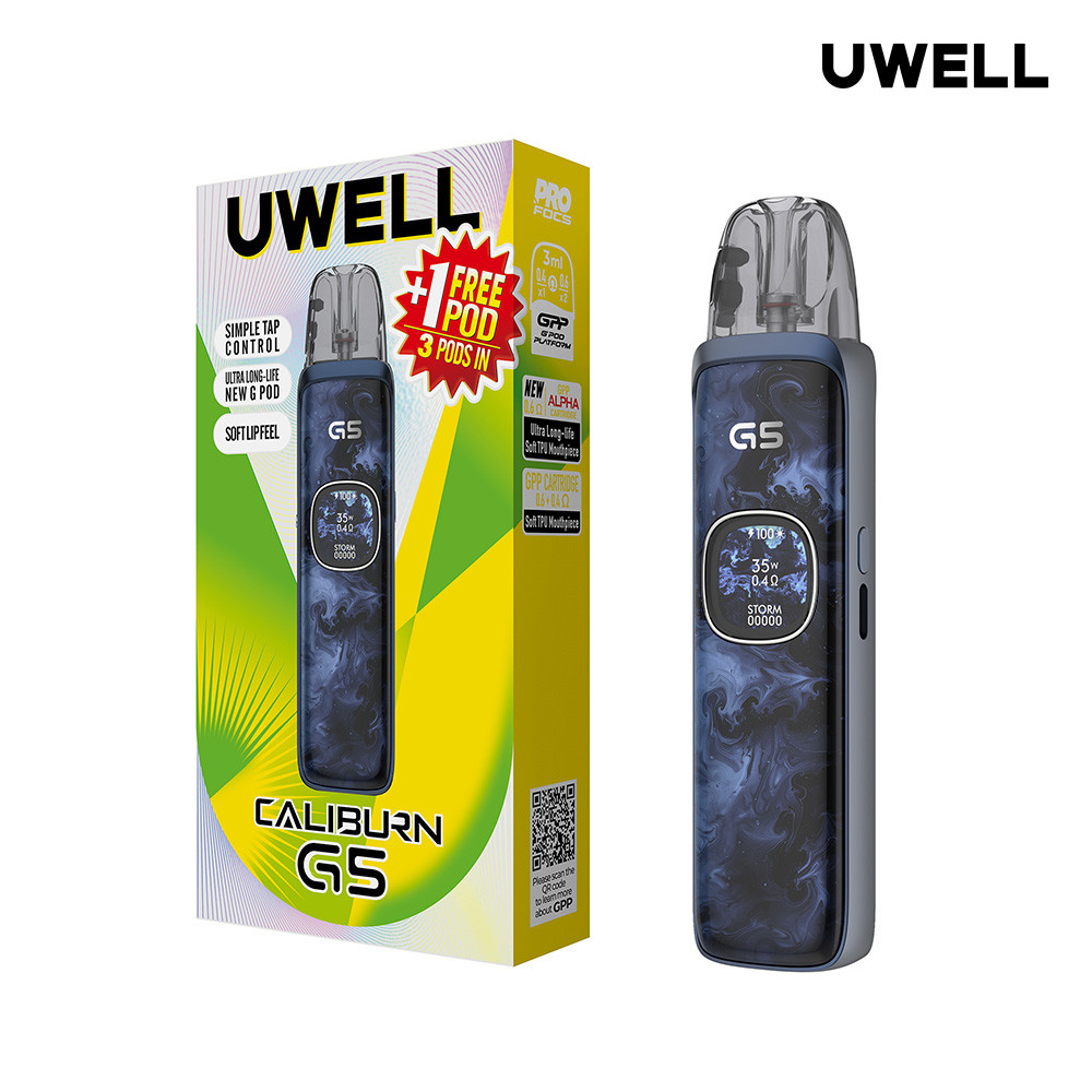 Uwell CALIBURN G5 1600mAh Pod System Starter Kit With 3 x 3ML Refillable CALIBURN GPP Cartridge Pod (MSRP $36.99)