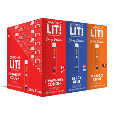 Diamond LIT! Daily Driver THC Diamond Disposable Vape 3G - Display of 5 (MSRP $29.99 Each)