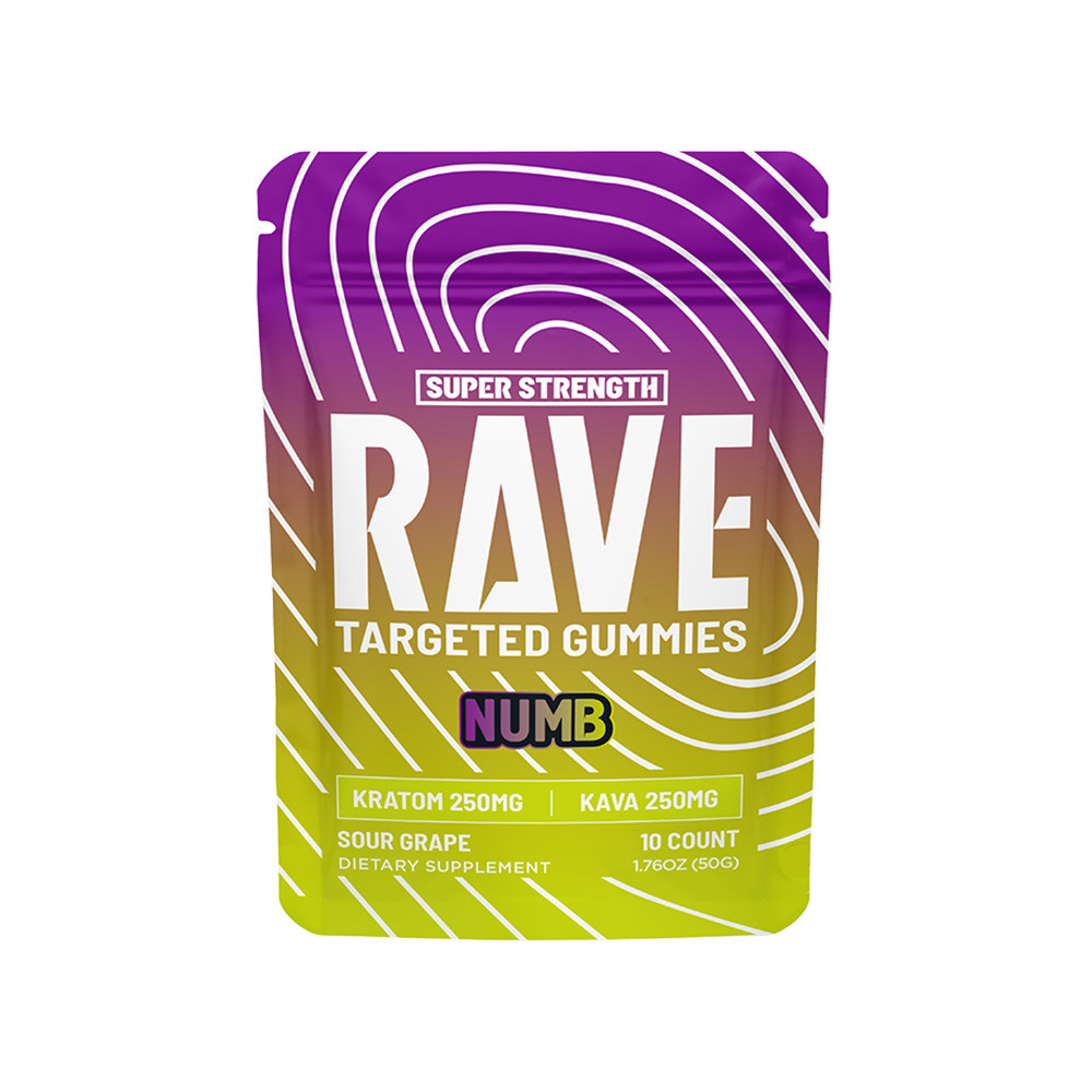 Rave Kratom Targeted Gummies 500MG/Pack - 10ct Pack - Display of 6 Packs (MSRP $21.99 Each)