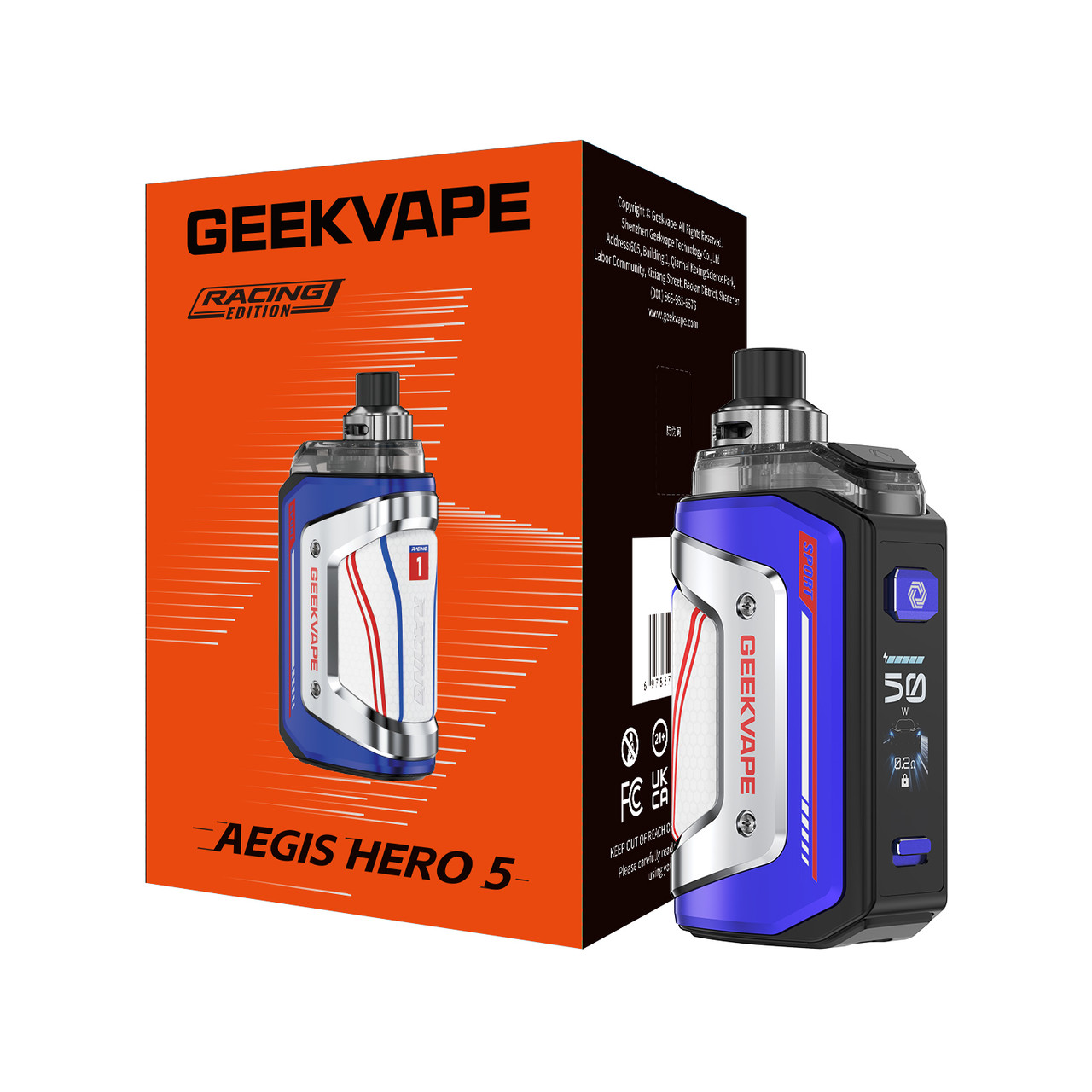 GeekVape Aegis Hero 5 2000mAh Pod System Starter Kit With 6.5ML Refillable Aegis Hero Cartridge (MSRP $49.99)