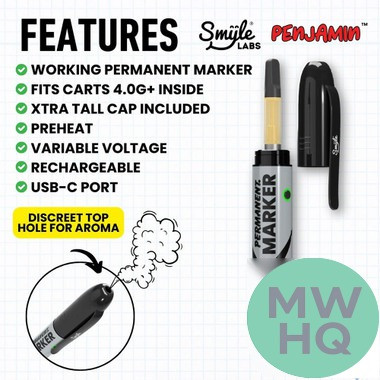 Smyle Penjamin Discreet Permanent Marker VV Cartridge Preheat Pen Battery With Ink