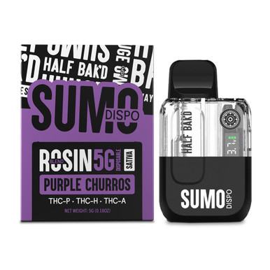 Half Bak'd Sumo Rosin Blend Delta THC-P + THC-H + THC-A Disposable Device 5G With LED Screen - Display of 5