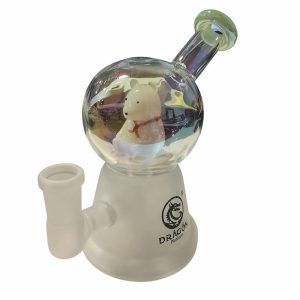 Dragon Glass Polar Bear Snow Globe Mini Water Pipe With Bent Neck - 209 Grams - 5.5 Inches - Assorted Colors [DGE-203] (MSRP $33.00)