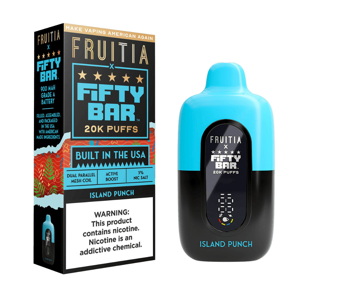 Fruitia x Fifty Bar 18ML 20K Puffs Nicotine Disposable Device With Always Active Boost & Adjustable Airflow - Display of 5 - TEXAS COMPLIANT