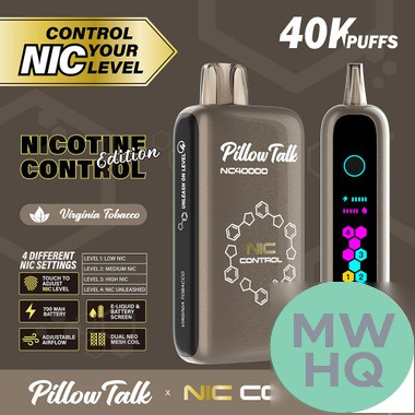 Pillow Talk Nic Control NC40000 Puffs 20ML Disposable Device With Touch To Adjust Nic Level & LED Screen - Display of 5 - TEXAS COMPLIANT