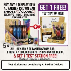 Al Fakher Crown Bar E Hose X / Cloud X 60K Puffs 50ML Disposable Device With Dual Mode - Display of 5 (MSRP $29.99 Each)