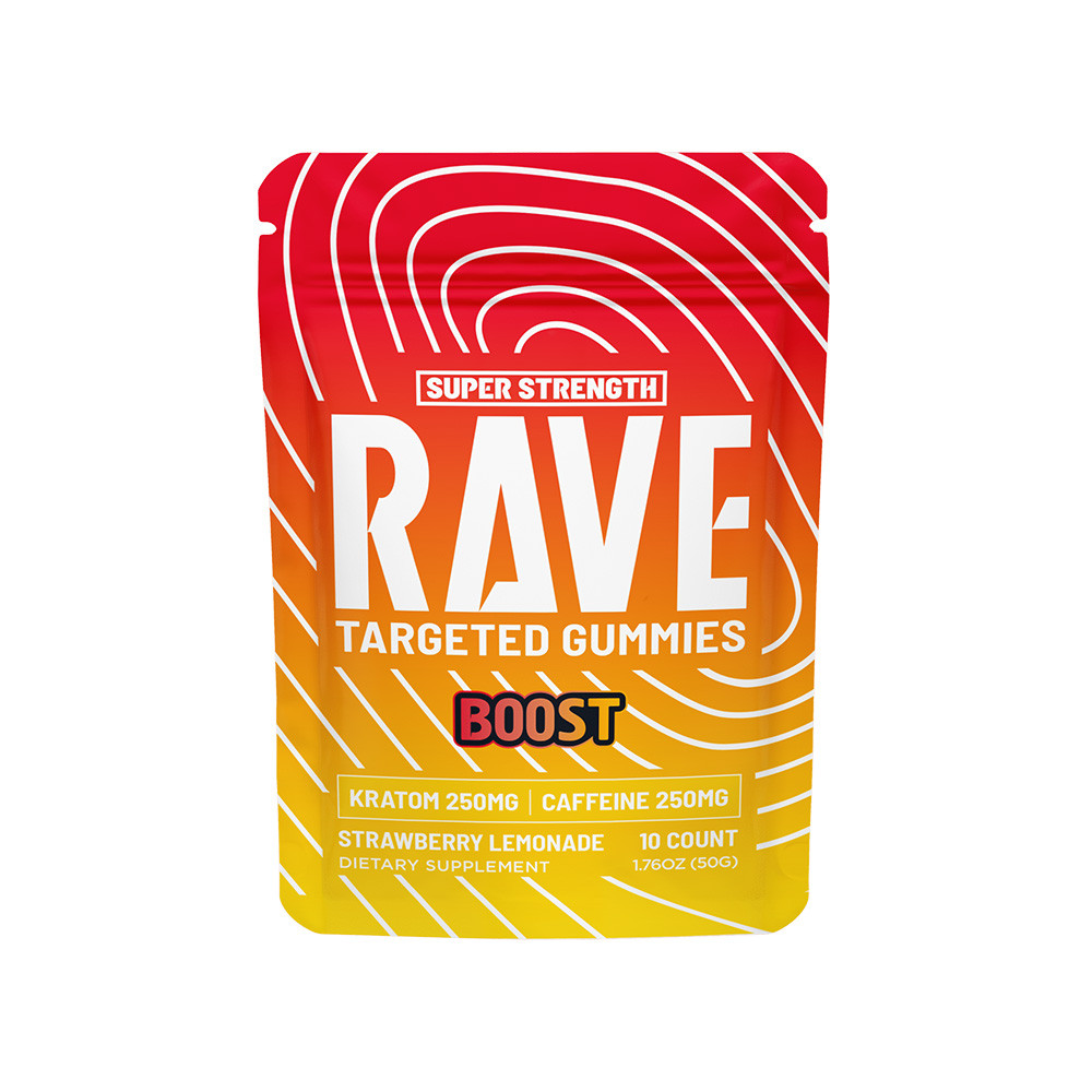 Rave Kratom Targeted Gummies 500MG/Pack - 10ct Pack - Display of 6 Packs (MSRP $21.99 Each)