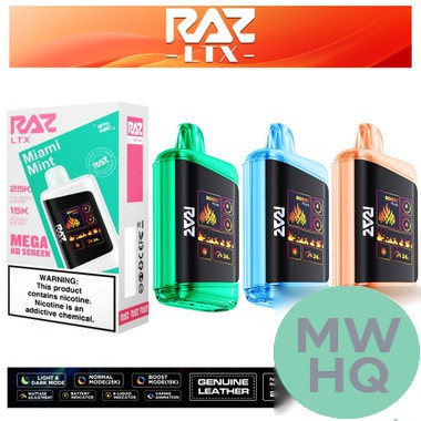 RAZ LTX 25K Puffs 16ML Disposable Device With Adjustable Airflow System & Mega HD Screen - Display of 5
