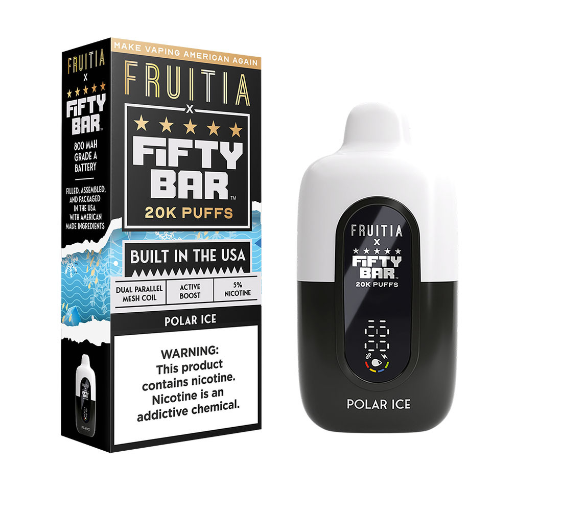 Fruitia x Fifty Bar 18ML 20K Puffs Nicotine Disposable Device With Always Active Boost & Adjustable Airflow - Display of 5 - TEXAS COMPLIANT