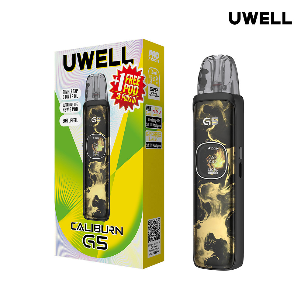 Uwell CALIBURN G5 1600mAh Pod System Starter Kit With 3 x 3ML Refillable CALIBURN GPP Cartridge Pod (MSRP $36.99)