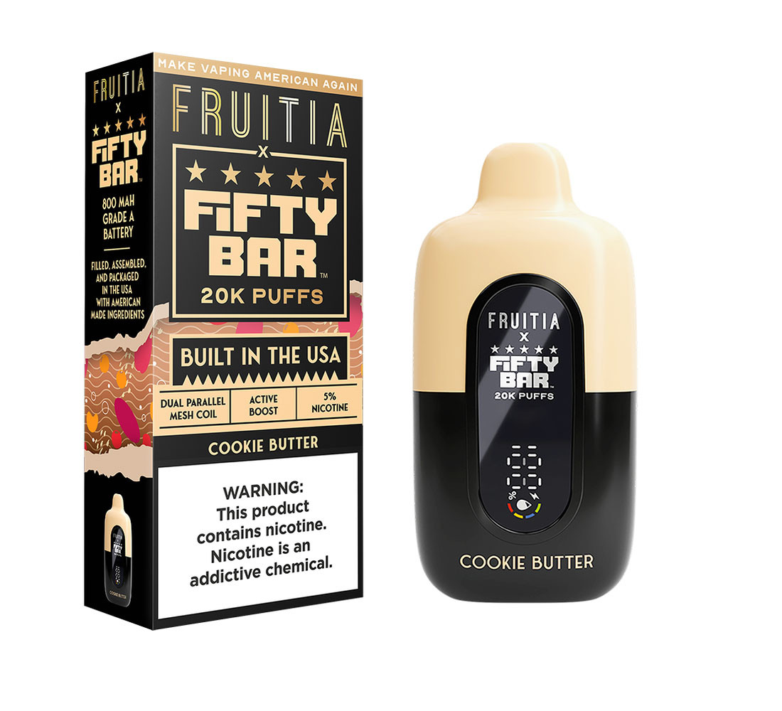 Fruitia x Fifty Bar 18ML 20K Puffs Nicotine Disposable Device With Always Active Boost & Adjustable Airflow - Display of 5 - TEXAS COMPLIANT