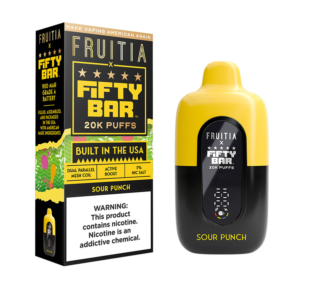 Fruitia x Fifty Bar 18ML 20K Puffs Nicotine Disposable Device With Always Active Boost & Adjustable Airflow - Display of 5 - TEXAS COMPLIANT