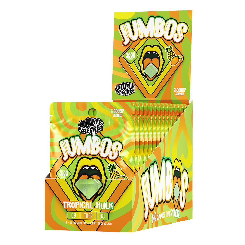 Dome Wrecker Powered By HiXotic Jumbos Delta 9 + THCP + Delta 8 Gummies 3000MG - 2ct Pack - Display of 15 Packs (MSRP $9.99 Each)