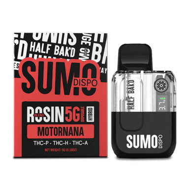 Half Bak'd Sumo Rosin Blend Delta THC-P + THC-H + THC-A Disposable Device 5G With LED Screen - Display of 5