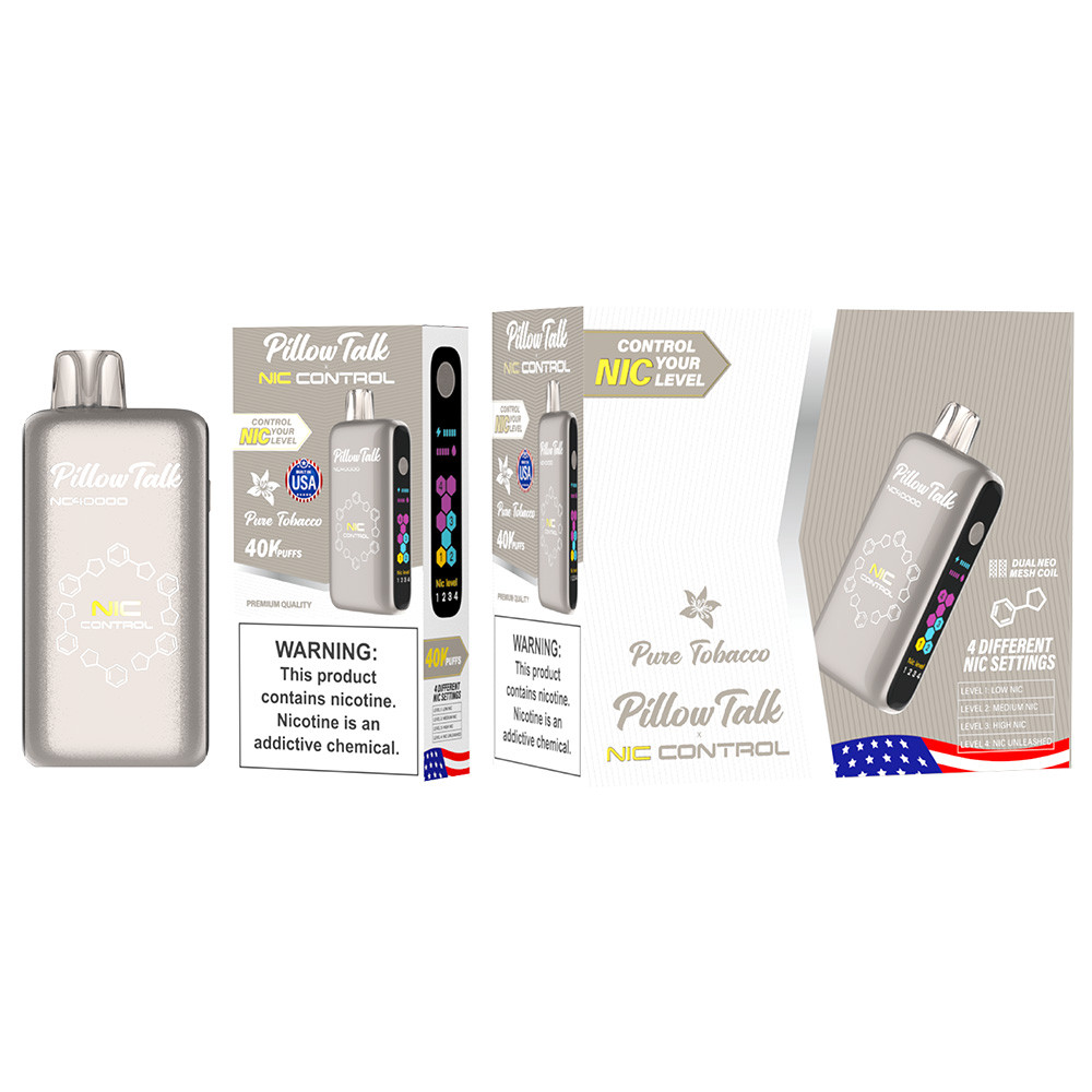 Pillow Talk Nic Control 40K Puffs 20ML Disposable Device With Touch To Adjust Nic Level & LED Screen - Display of 5 - Built In USA (MSRP $17.99 Each)