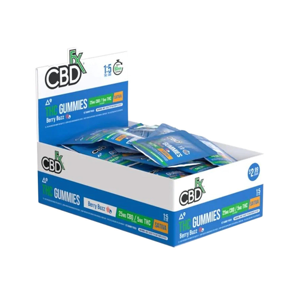CBDfx Delta 9 THC Gummies 25MG CBD / 5MG THC - 1ct Pouch - Display of 50 Pouches (MSRP $2.99 Each)