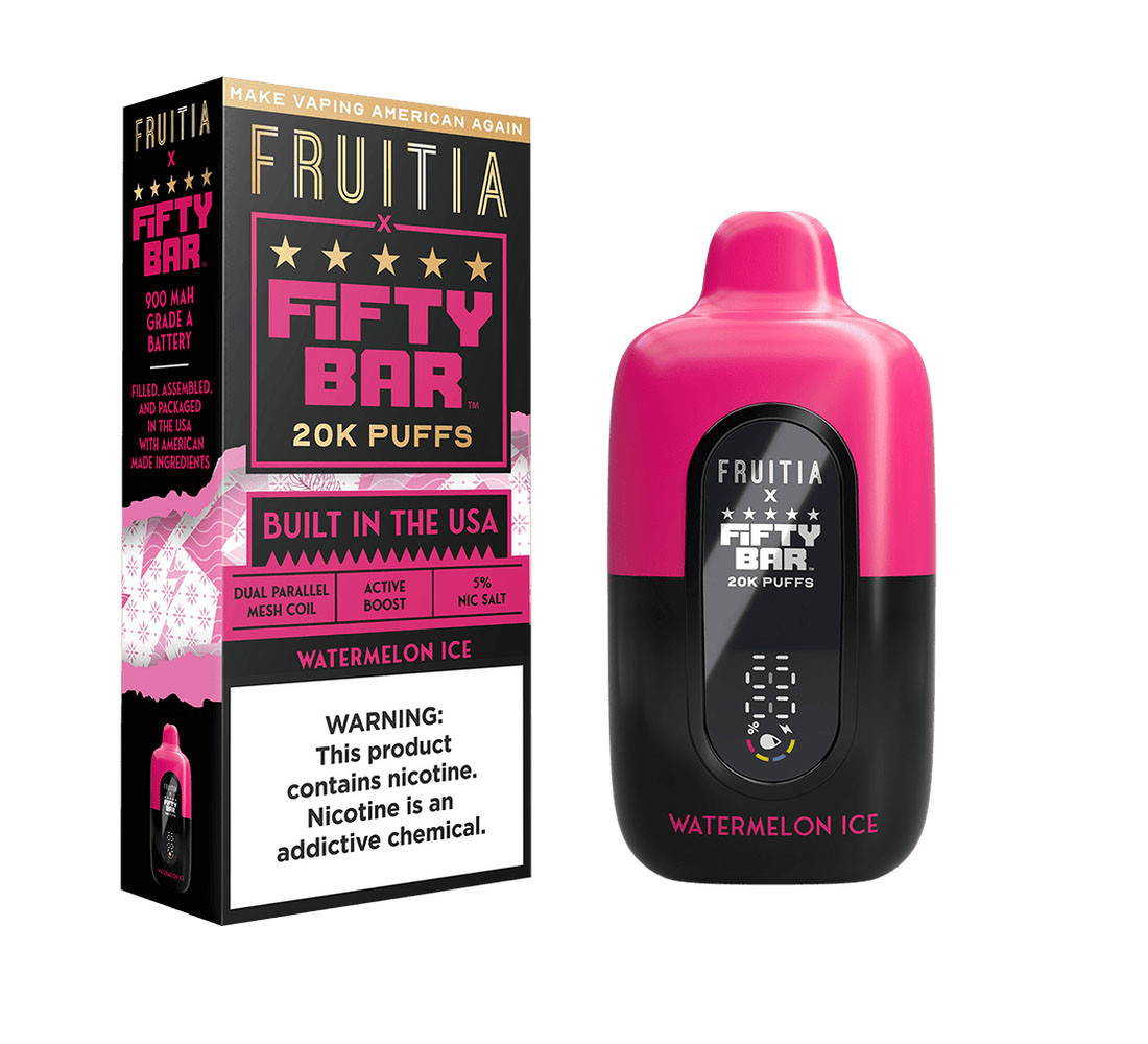 Fruitia x Fifty Bar 18ML 20K Puffs Nicotine Disposable Device With Always Active Boost & Adjustable Airflow - Display of 5 - TEXAS COMPLIANT