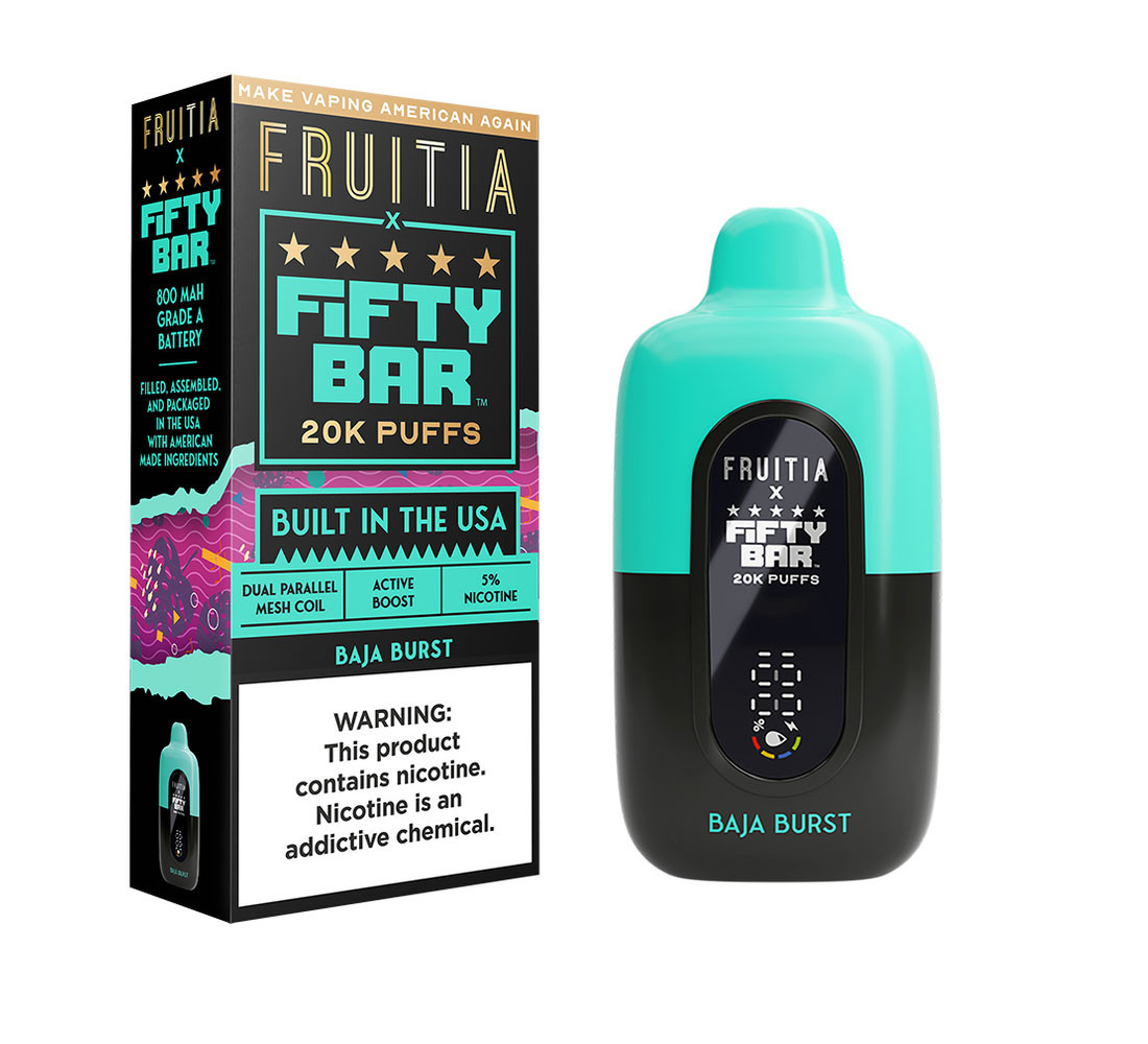 Fruitia x Fifty Bar 18ML 20K Puffs Nicotine Disposable Device With Always Active Boost & Adjustable Airflow - Display of 5 - TEXAS COMPLIANT