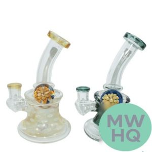 Glass Water Pipe Bent Neck Floral Design With Fixed Downstem - 329 Grams - 7 Inches - Assorted Colors [BI013-014]