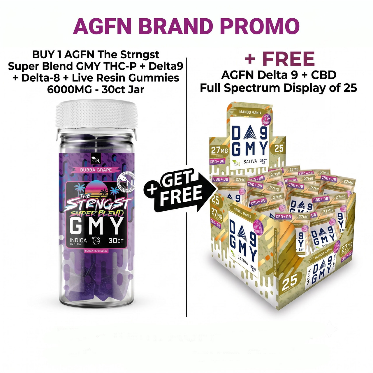AGFN The Strngst Super Blend GMY THC-P + Delta-9 + Delta-8 + Live Resin Gummies 6000MG - 30ct Jar (MSRP $44.99)