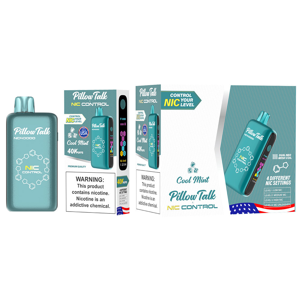 Pillow Talk Nic Control 40K Puffs 20ML Disposable Device With Touch To Adjust Nic Level & LED Screen - Display of 5 - Built In USA (MSRP $17.99 Each)